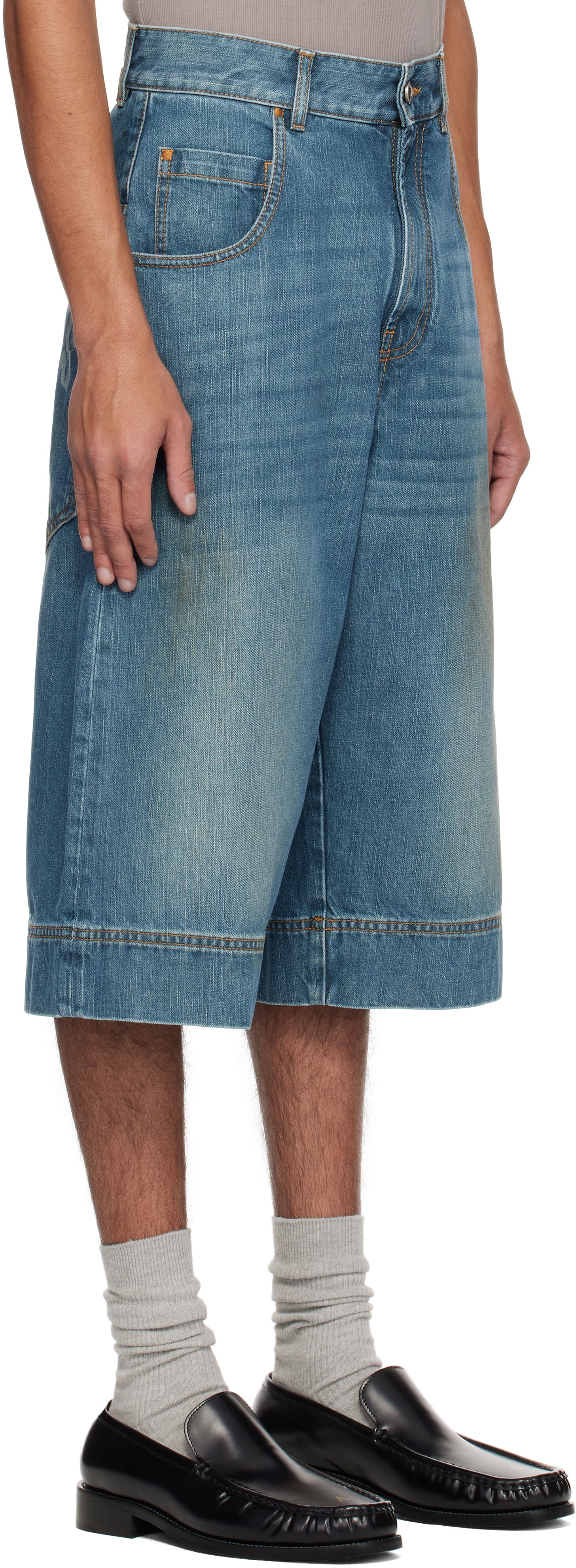 Къси панталони Palm Angels Palm Angels Curved Logo Denim Shorts Синьо | PMYC007S25DEN0014555, 1