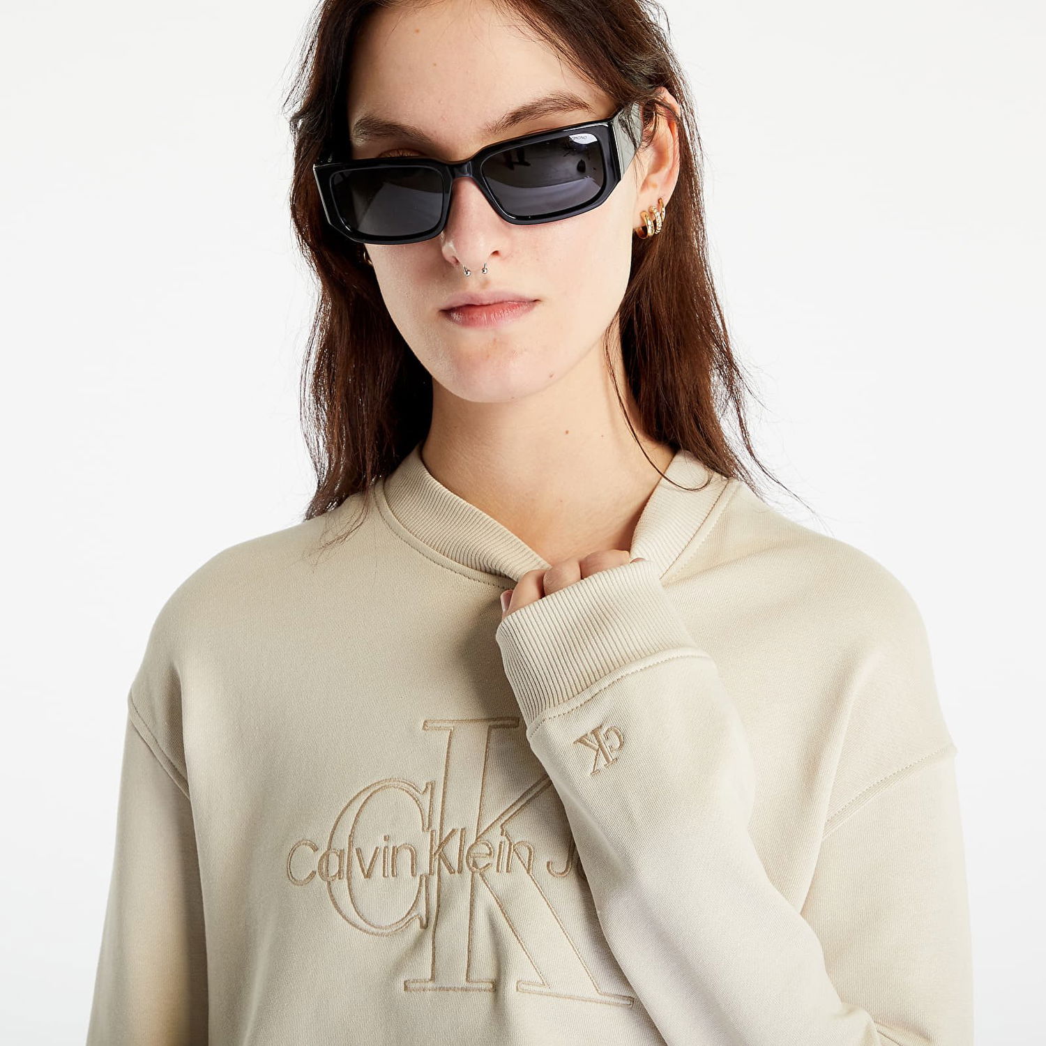 Суитчър CALVIN KLEIN Cropped Embroidered Sweatshirt Бежово | J20J220696 ACI, 0