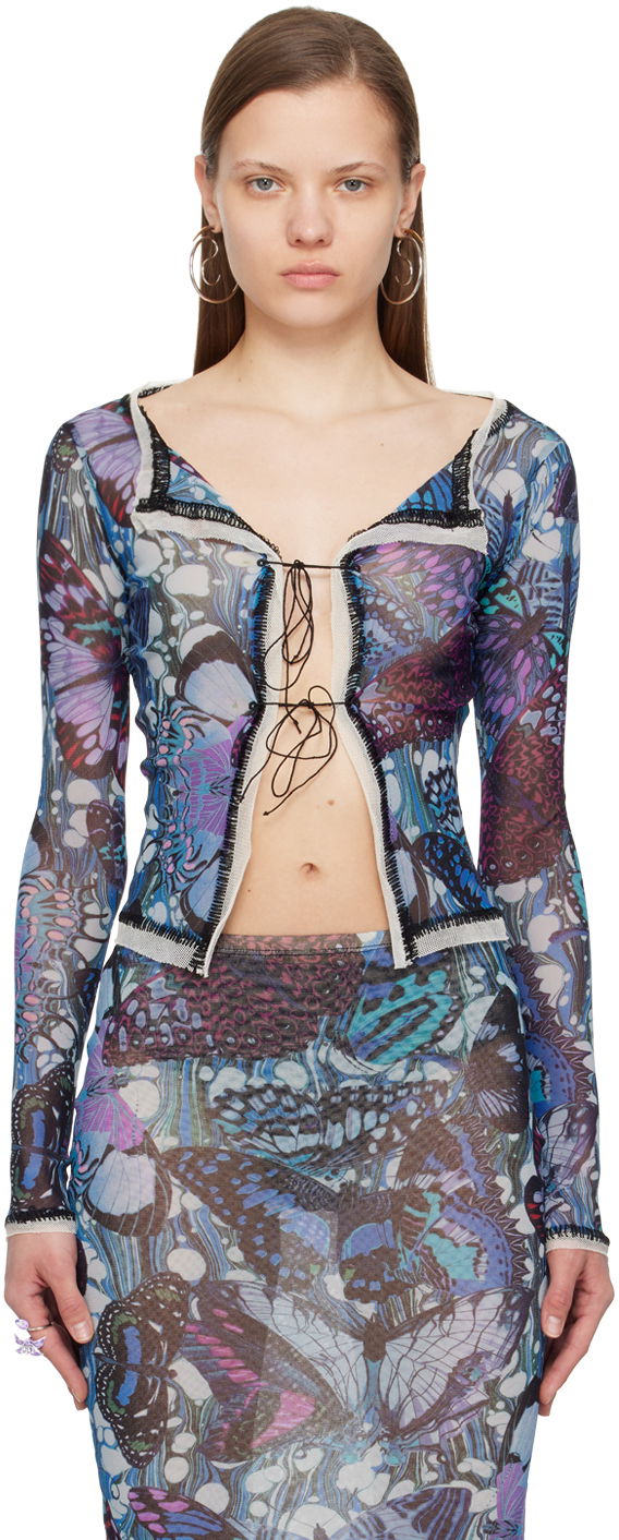 Потник Jean Paul Gaultier Gaultier Butterfly Print Tie Cardigan Синьо | 24/25-F-CD006-T545-5090