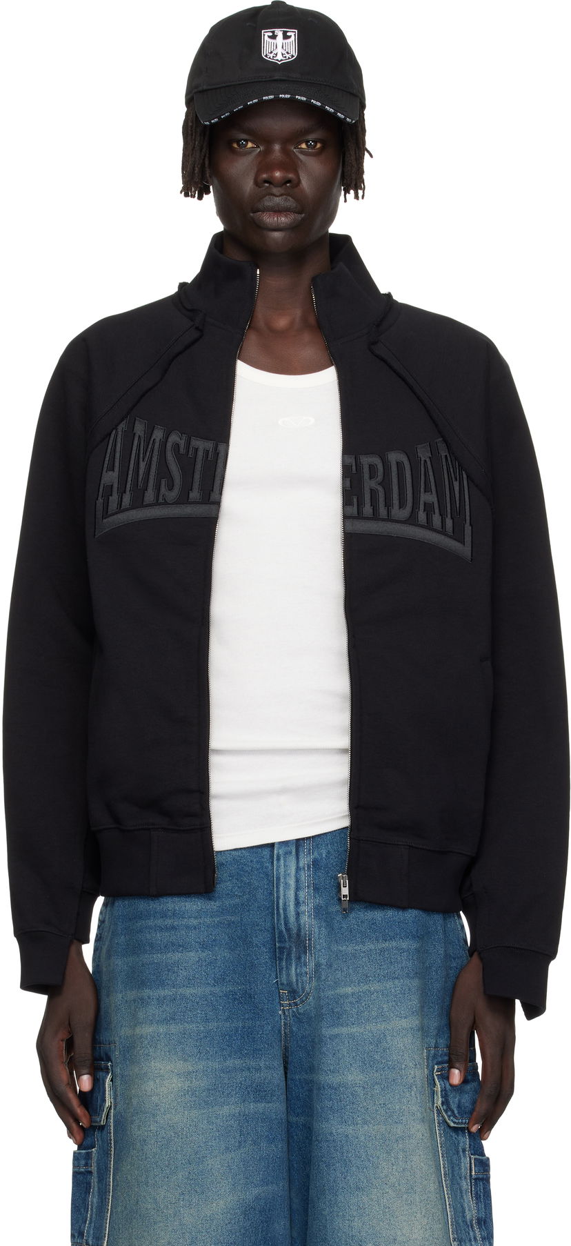 Суитчър VETEMENTS VETEMENTS 'Amsterdam' Patched Zip-Up Sweatshirt Черно | UH76ZU760BB