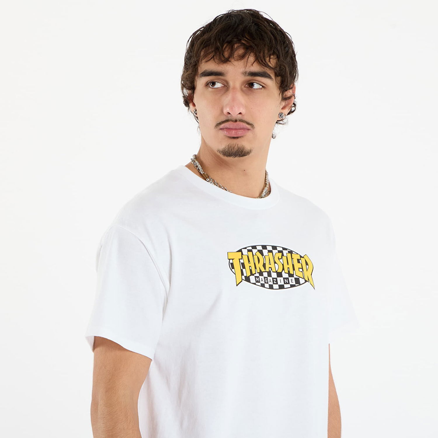 Тениска Thrasher Checkered Oval T-Shirt Бяло | 145760, 1