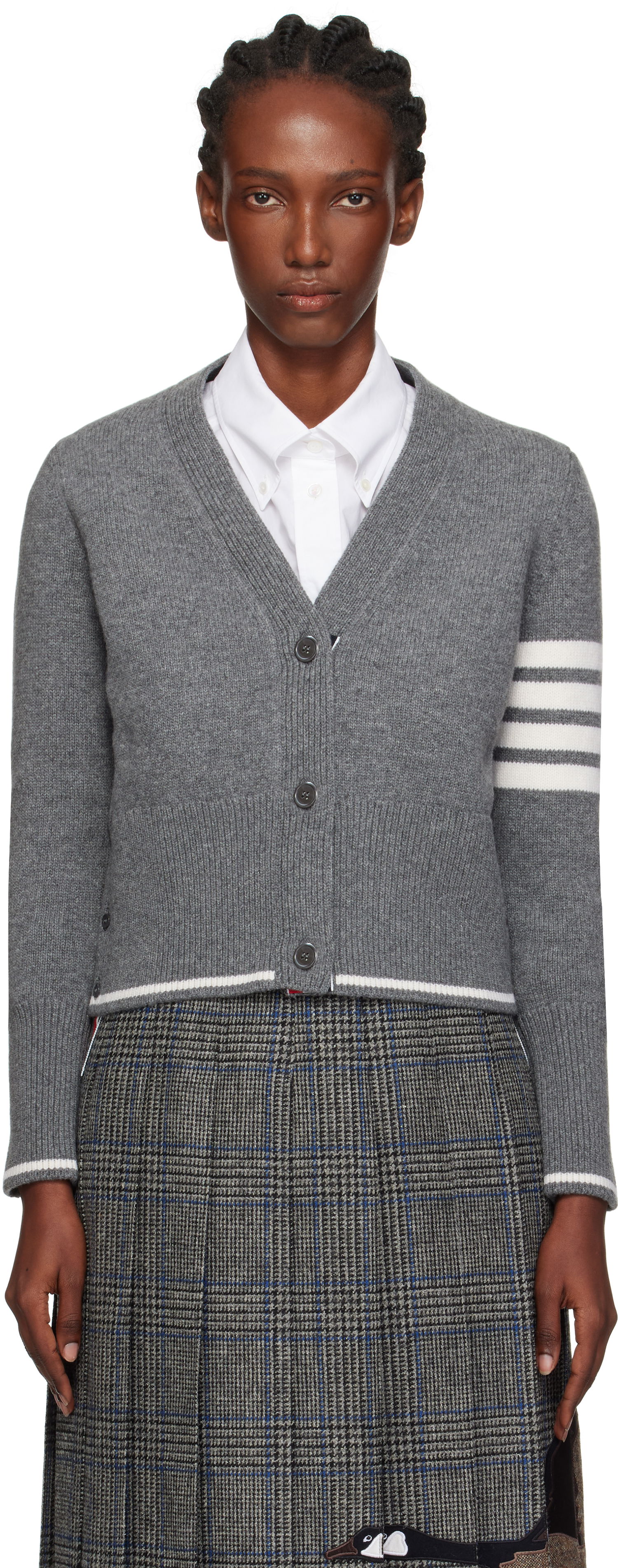 Пуловер Thom Browne Thom Browne Intarsia Geese 4-Bar V-Neck Cardigan Сиво | FKC657A-Y1029, 0