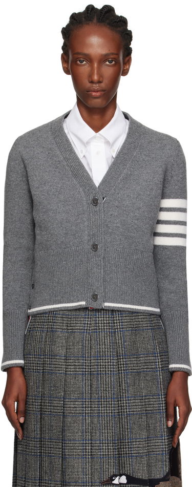 Пуловер Thom Browne Thom Browne Intarsia Geese 4-Bar V-Neck Cardigan Сиво | FKC657A-Y1029, 0