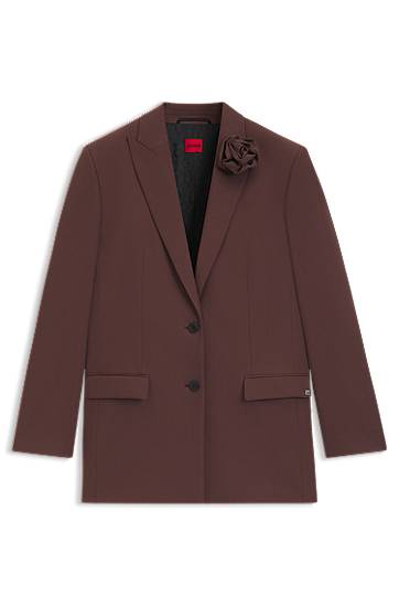 Relaxed Fit Blazer with Flower Brooch