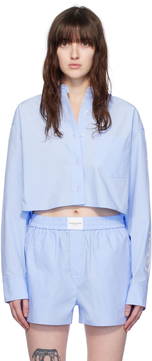 Риза Alexander Wang Alexander Wang Cropped Button-Down Shirt Синьо | 4WC2241454