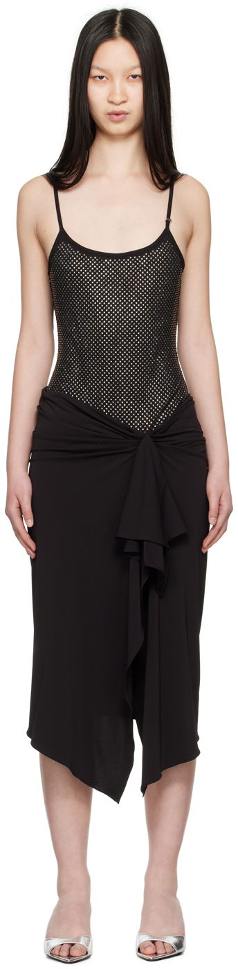 Pокля The Attico Attico Crystal-Cut Draped Midi Dress Черно | 248WCM152 RY02T, 0