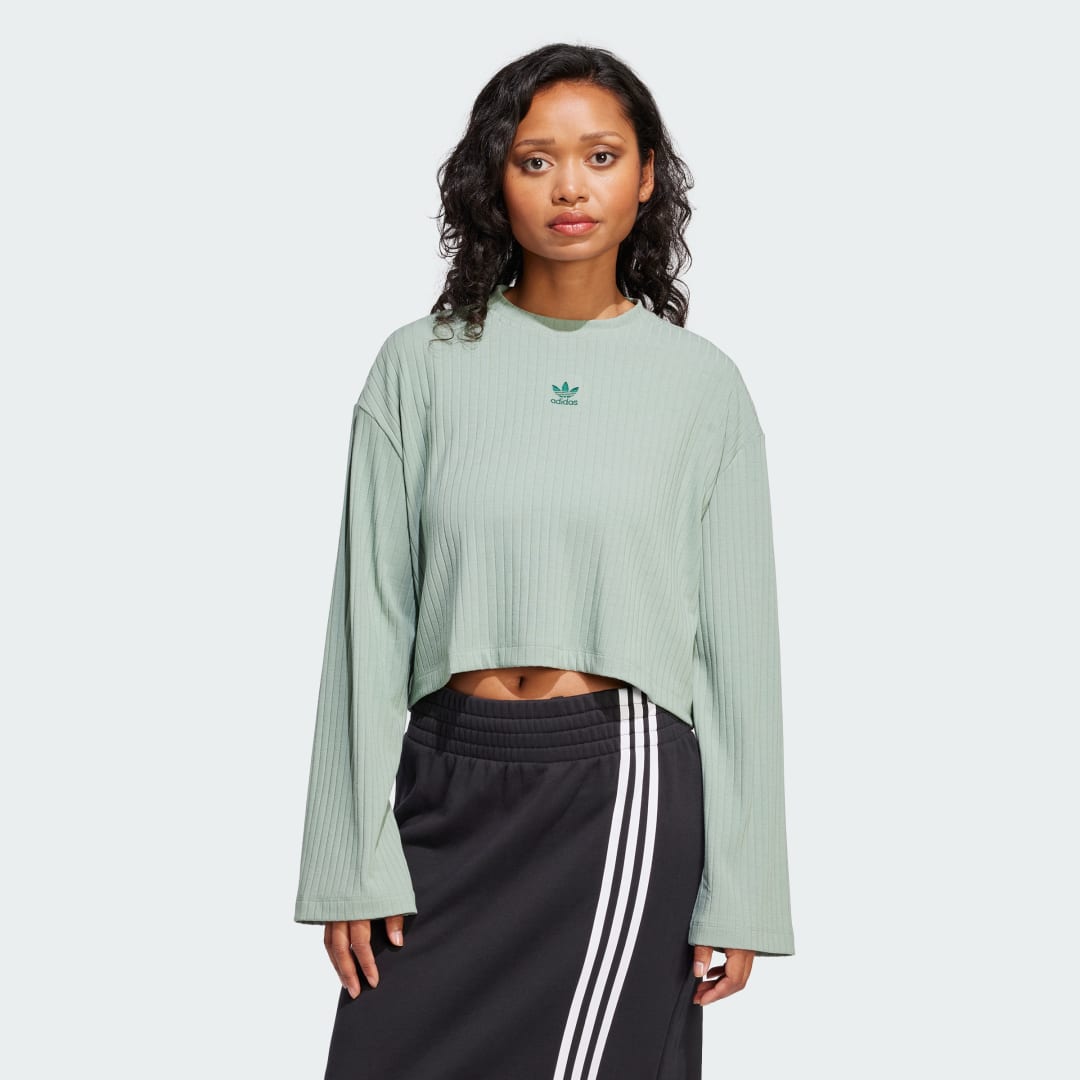 Съкратен топ adidas Performance Women's Essentials Wide Rib Cropped Long Sleeve Top Зелено | JD5123, 0