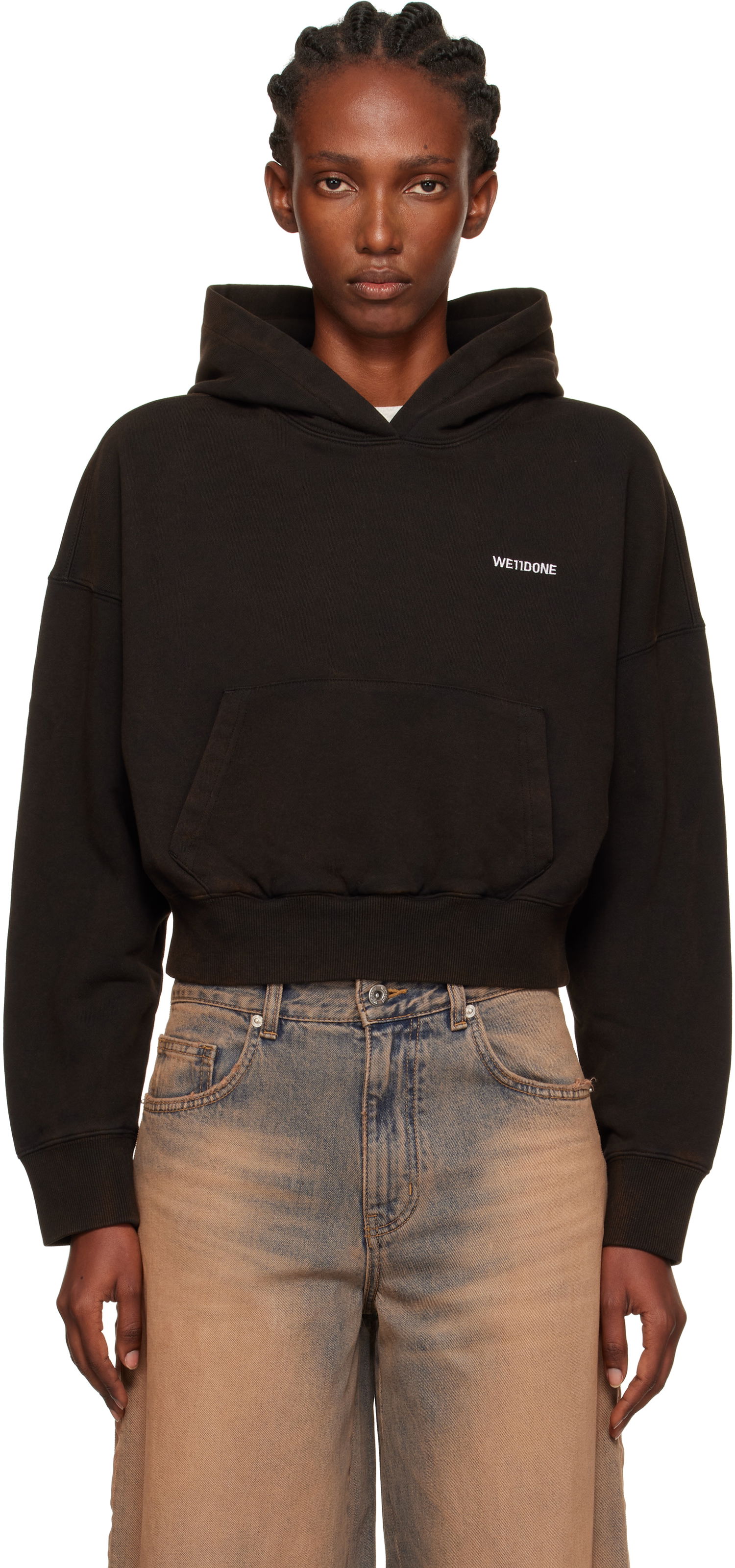 Суитчър We11done We11done Cropped Logo Hoodie Черно | WD-TH2-25-830-W-BK, 0