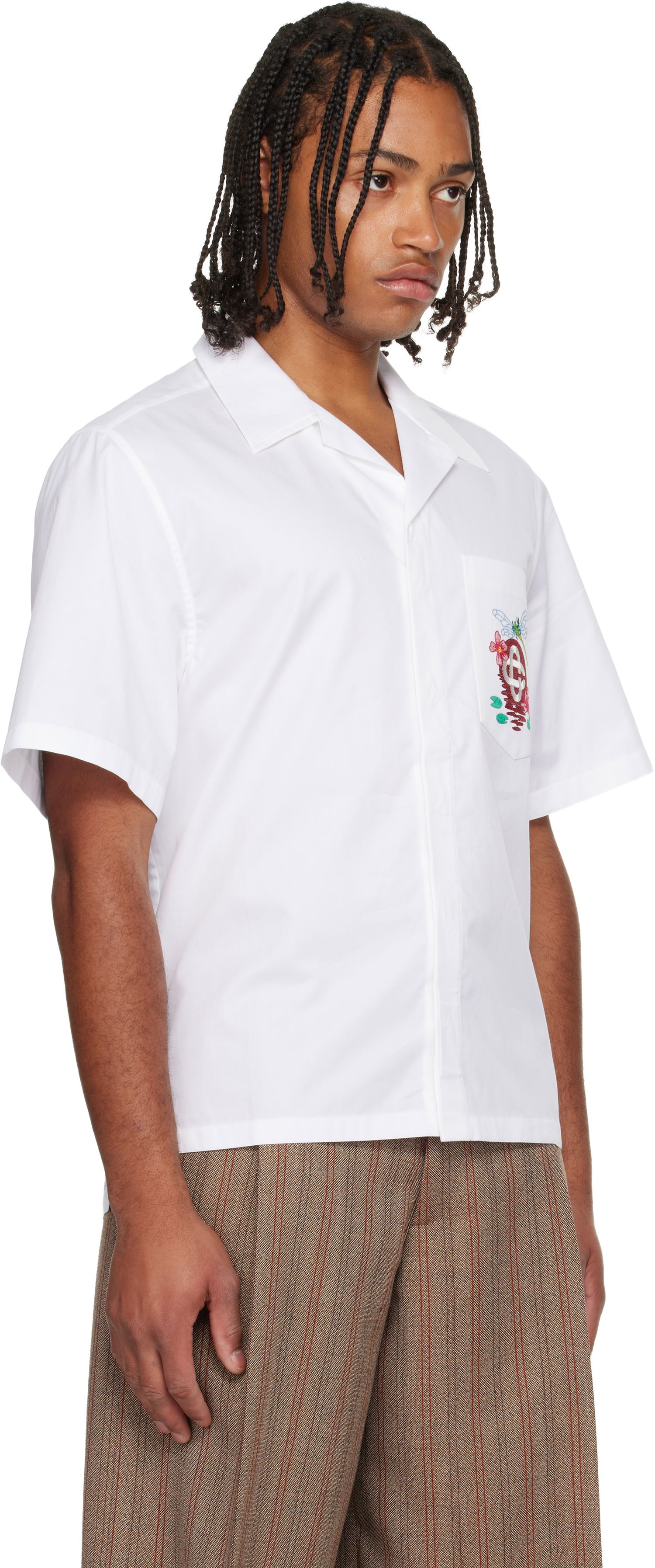 Риза Casablanca Cotton Poplin Dragonfly and Floral Embroidered Short Sleeve Cuban Collar Shirt Бяло | M-AW25-SH-209-01, 1