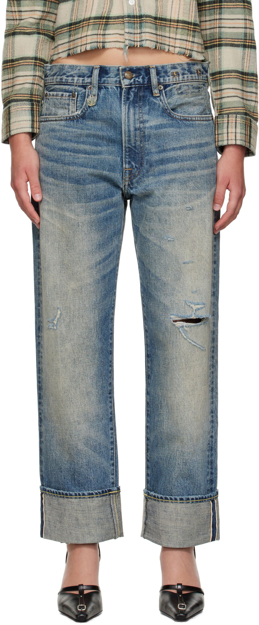 Дънки R13 R13 Cuffed Boyfriend Jeans Синьо | R13WD196-D324C