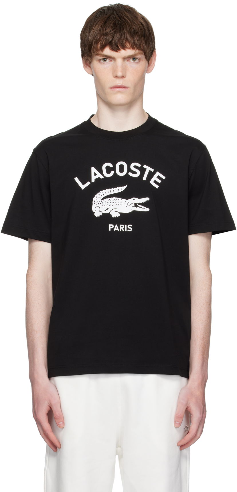 Тениска Lacoste Lacoste Signature Print Cotton T-Shirt Черно | TH2733_031