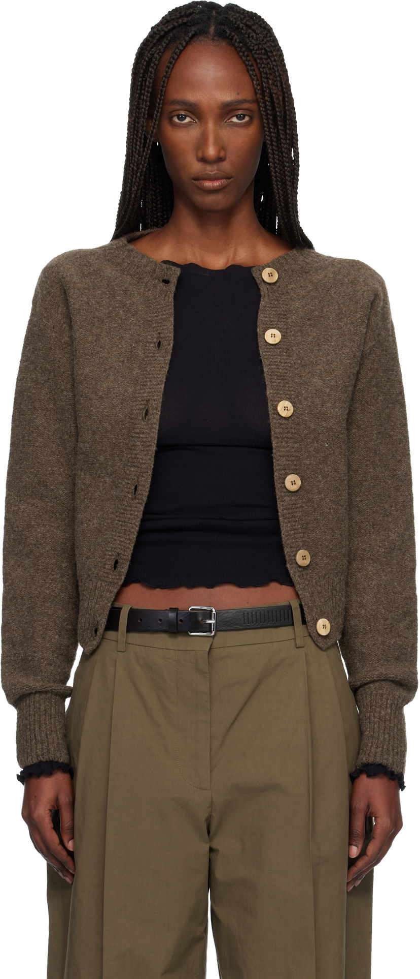 Пуловер Baserange Tier Knitted Round-Neck Cardigan Кафяво | PUTC-MW-WI25