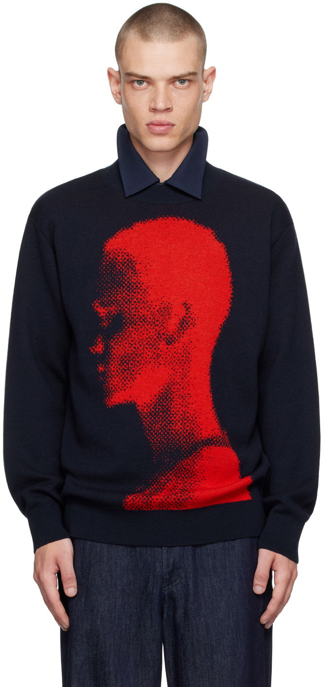 Пуловер Dries Van Noten Jacquard Print Crewneck Sweater Синьо | 242-021207-9700