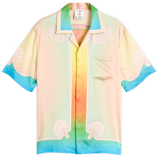 Casablanca Cuban Collar Short Sleeve Silk Shirt, Size Large
