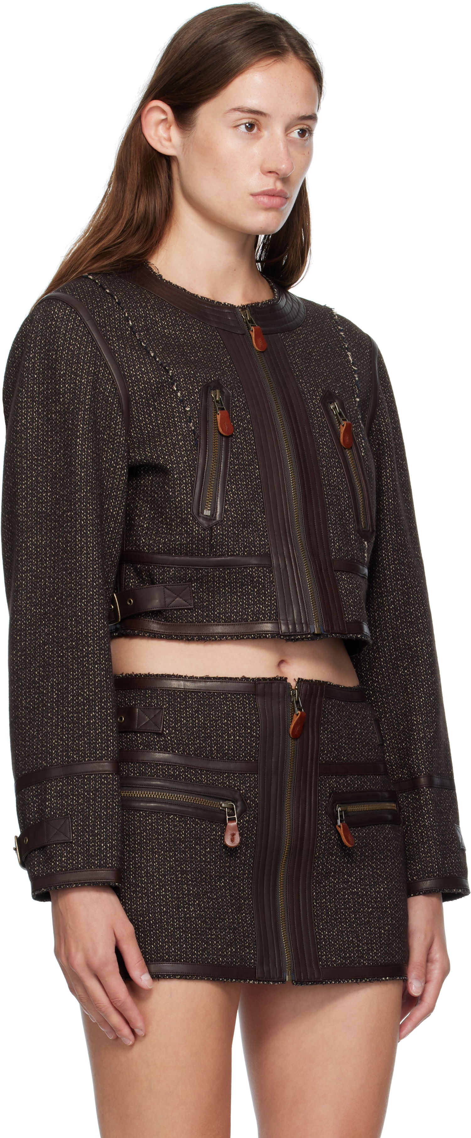 Яке R13 R13 Stitch Detail Cropped Crewneck Jacket Кафяво | R13WR449-R567A, 1