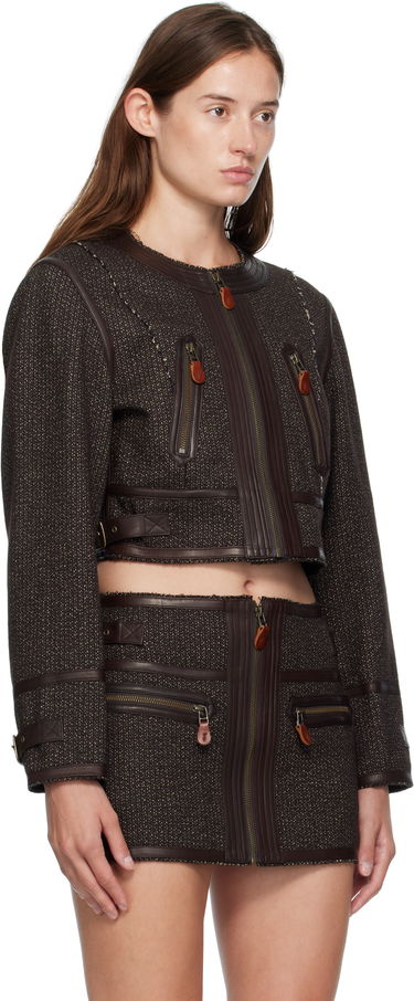 Яке R13 R13 Stitch Detail Cropped Crewneck Jacket Кафяво | R13WR449-R567A, 1