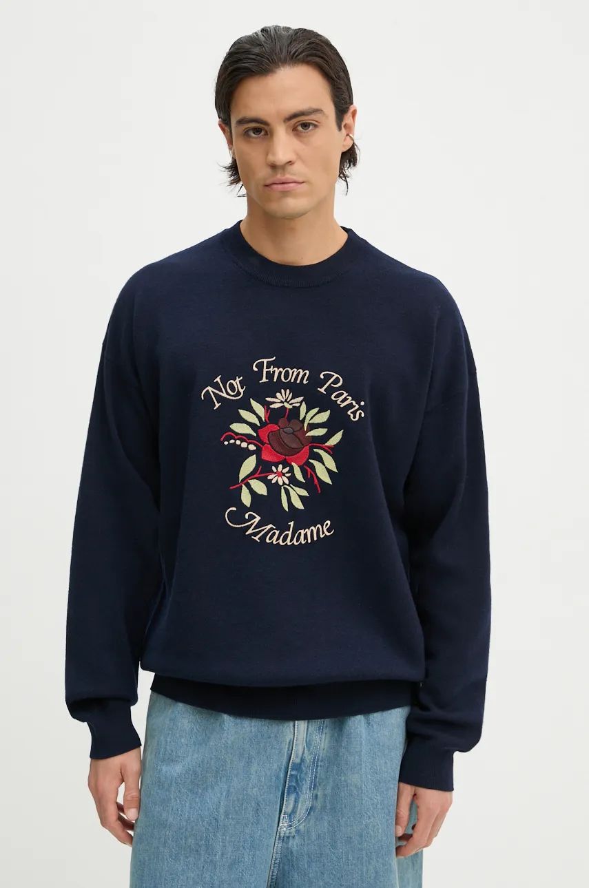 Пуловер Drôle de Monsieur Embroidered Floral Graphic Sweatshirt Тъмно синьо | E.PO162.WO007.NY, 0