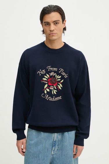 Пуловер Drôle de Monsieur Embroidered Floral Graphic Sweatshirt Тъмно синьо | E.PO162.WO007.NY, 0