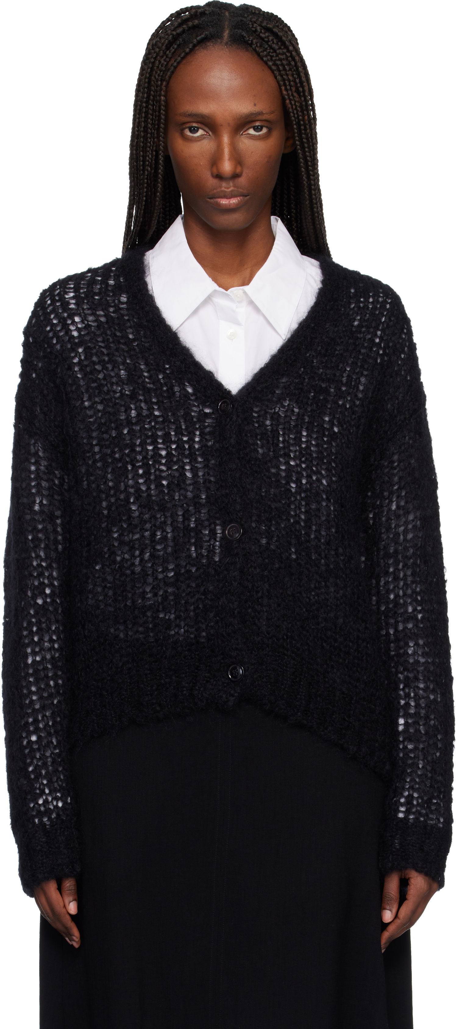 Пуловер Max Mara Danza V-Neck Button-Up Open-Knit Cardigan Черно | 2615341051600, 0