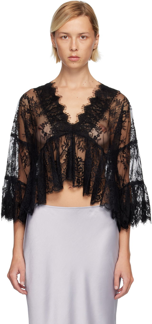 Anna Sui Victorian Lace V Neck Blouse