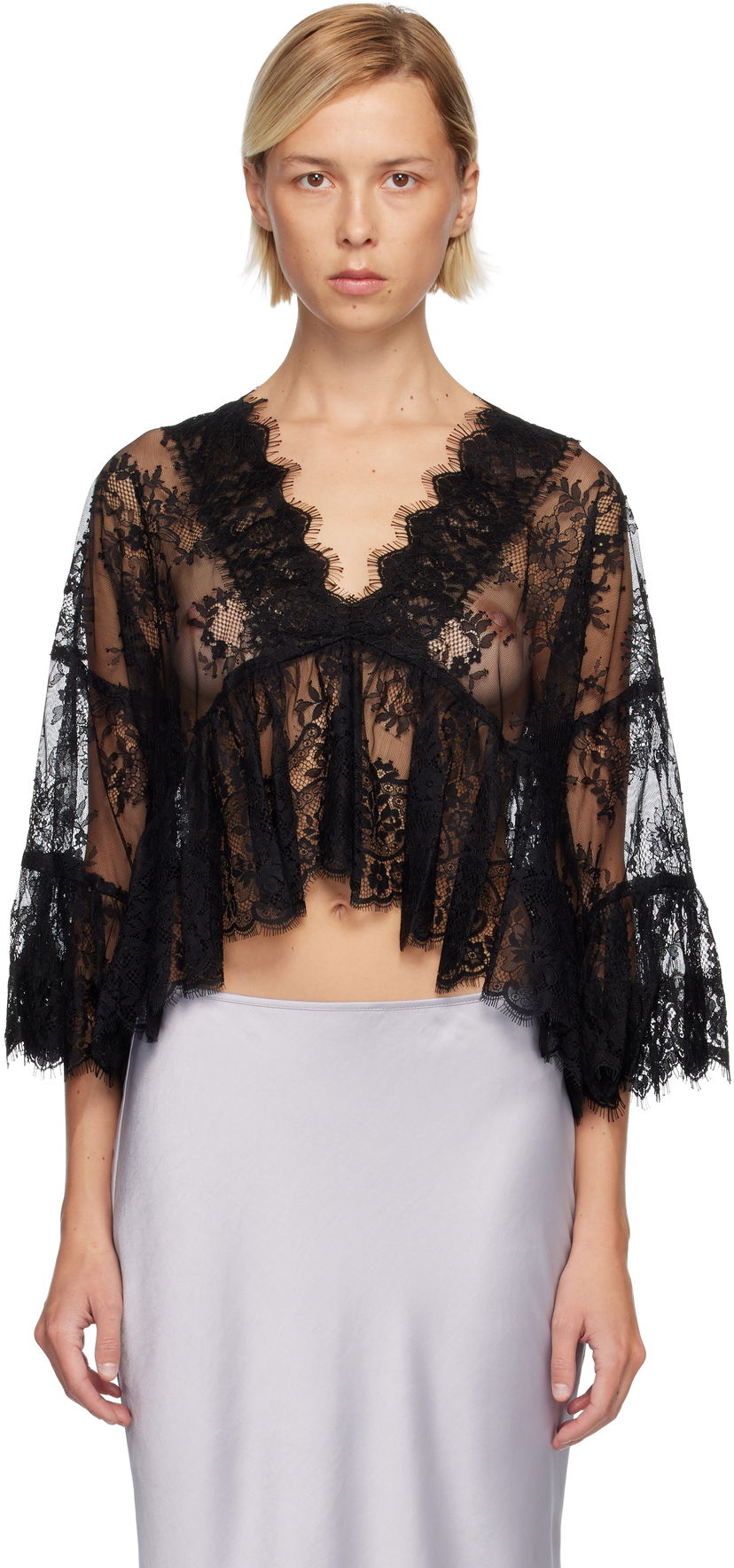 Риза Anna Sui Anna Sui Victorian Lace V Neck Blouse Черно | 725N22