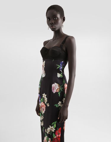 Pокля Dolce & Gabbana Dolce & Gabbana Satin Slip Dress With Floral Print and Bra Detail Черно | F6TTXTFSIB5HN5PR, 3