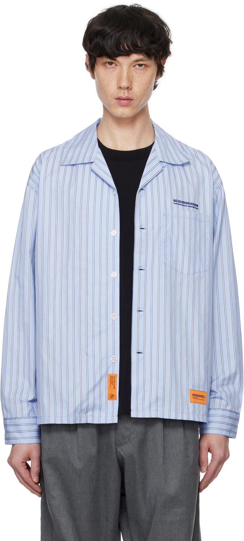 Риза Neighborhood Stripe Work Long Sleeve Shirt Синьо | 242TSNH-SHM02