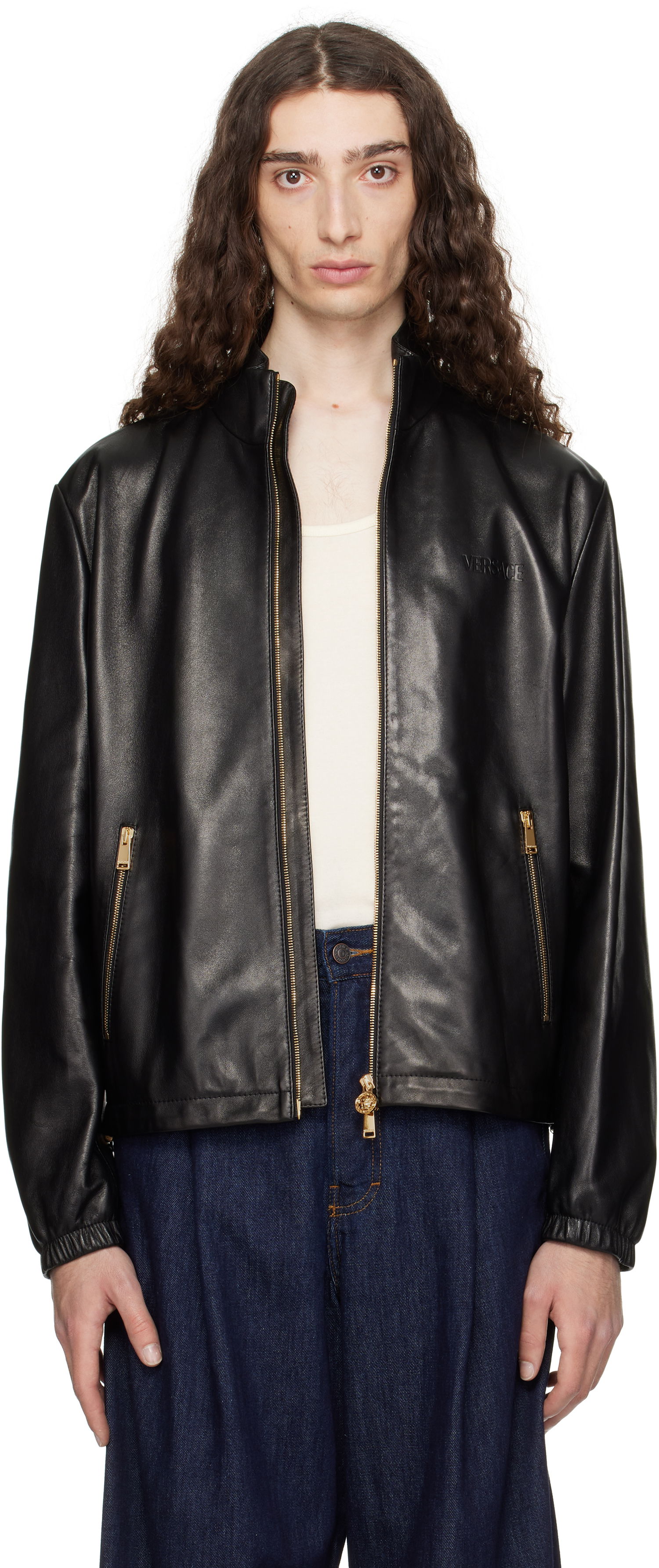 Яке Versace Versace Plongé Leather Jacket Черно | 1019606_1A14141, 0