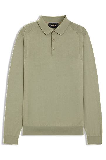 Knit Long-Sleeve Polo in Wool, Silk and Cashmere