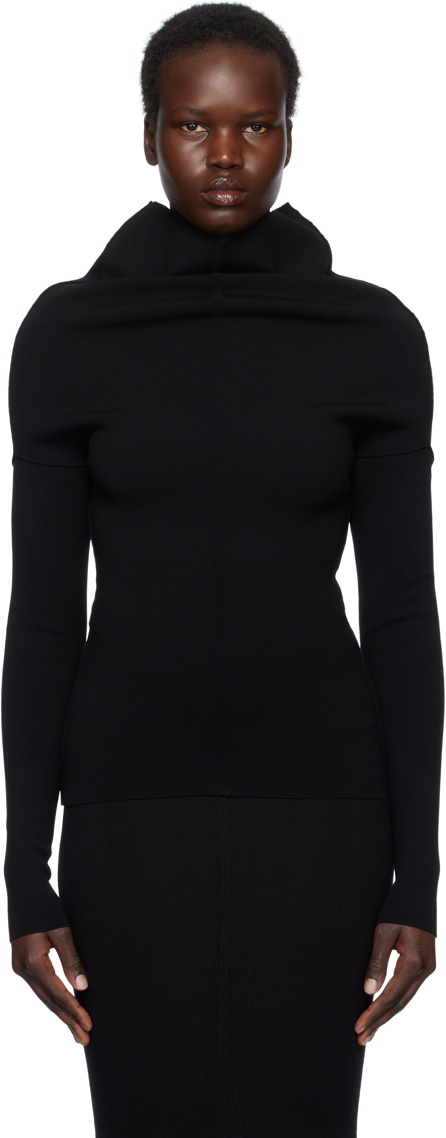 Пуловер Rick Owens Rick Owens Hollywood Draped Long Sleeve Turtleneck Top Черно | RP01E7690 KST, 0