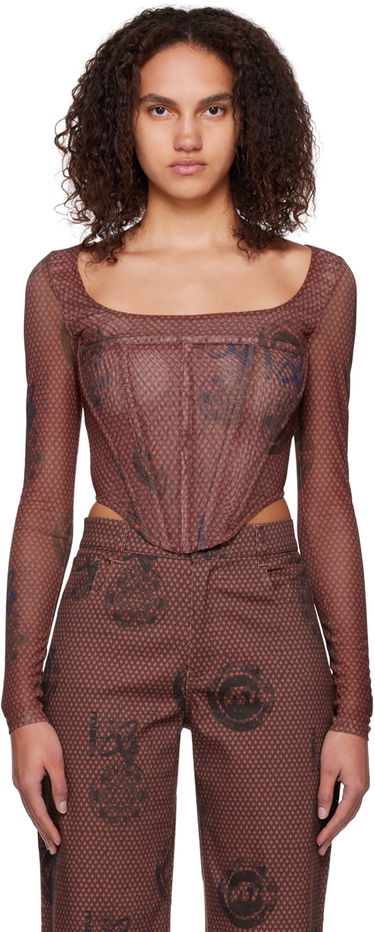Съкратен топ Miaou Miaou Maude Long Sleeve Corset Top Кафяво | 7065PM1ATL, 0