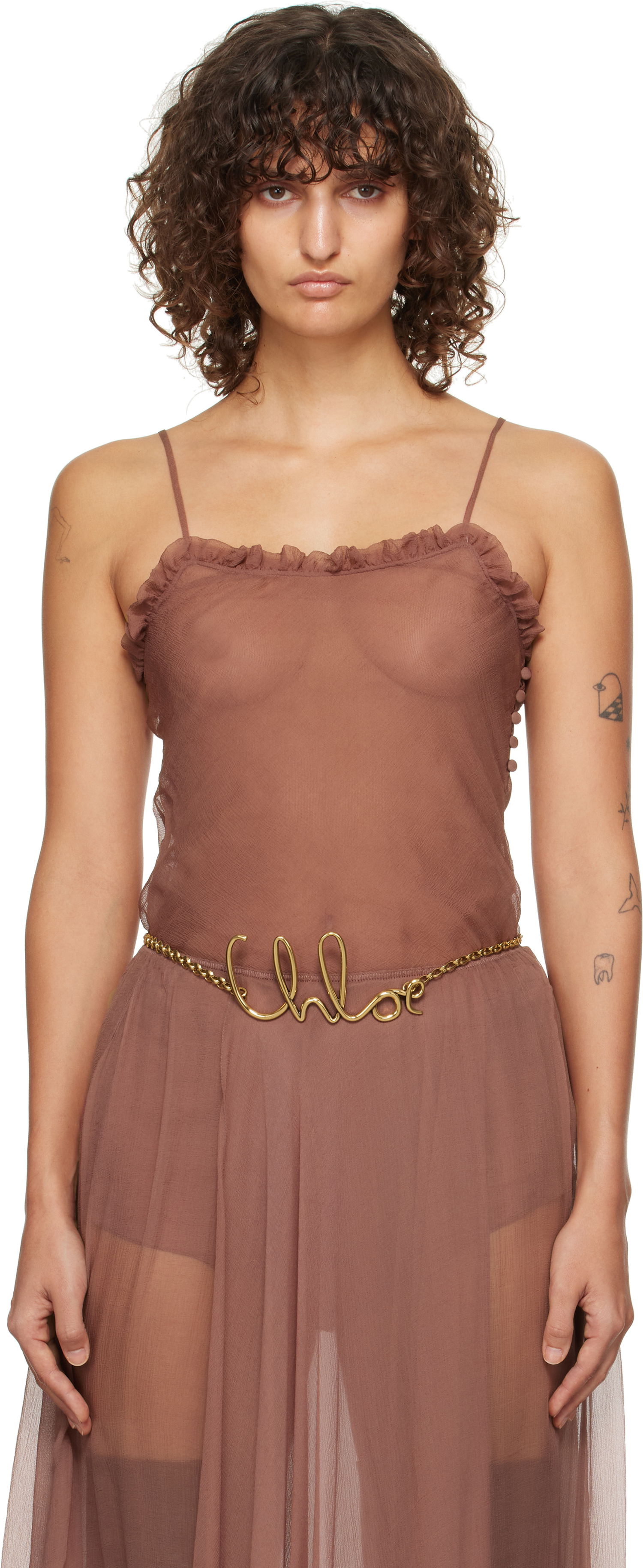 боди CHLOÉ Ruffled Camisole Кафяво | CH24WHT65038, 0