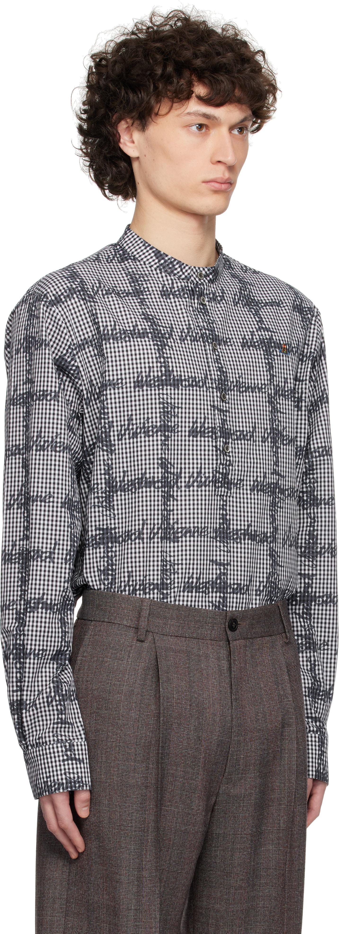 Риза Vivienne Westwood Vivienne Westwood Gingham Print Band Collar Shirt Бяло | 2401003X-W011T-, 1