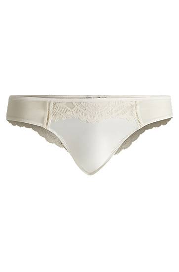 гащички BOSS Lace-Trim Thong Briefs Бяло | 50535610