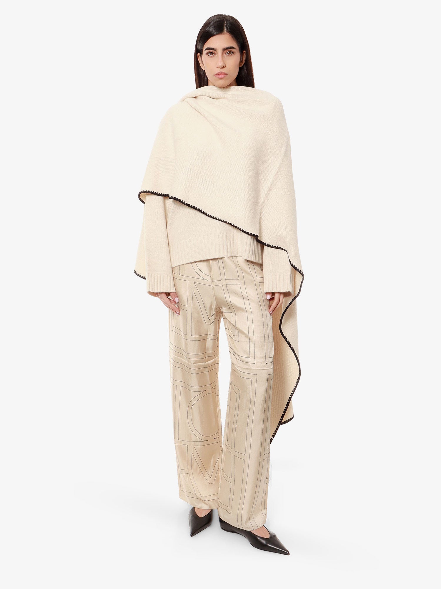 Панталони TOTEME Geometric-Print Silk Wide-Leg Trousers by Toteme Бежово | 213255707926, 1