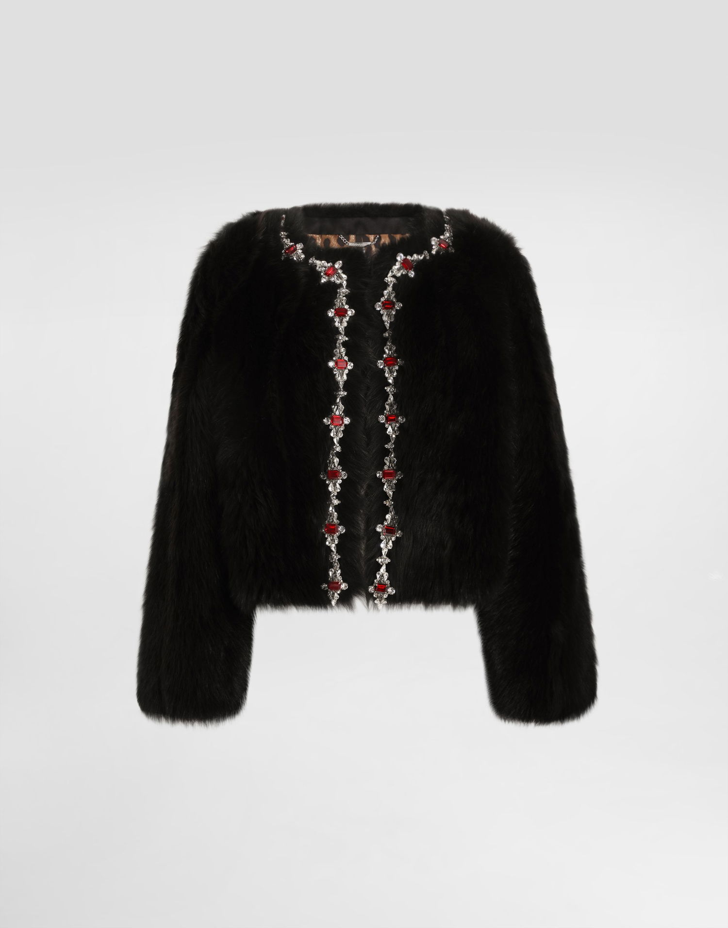 Яке Dolce & Gabbana Dolce & Gabbana Fluffy Sheepskin Jacket with Crystal Inlay Черно | F27GEZFUPFQM1512, 0