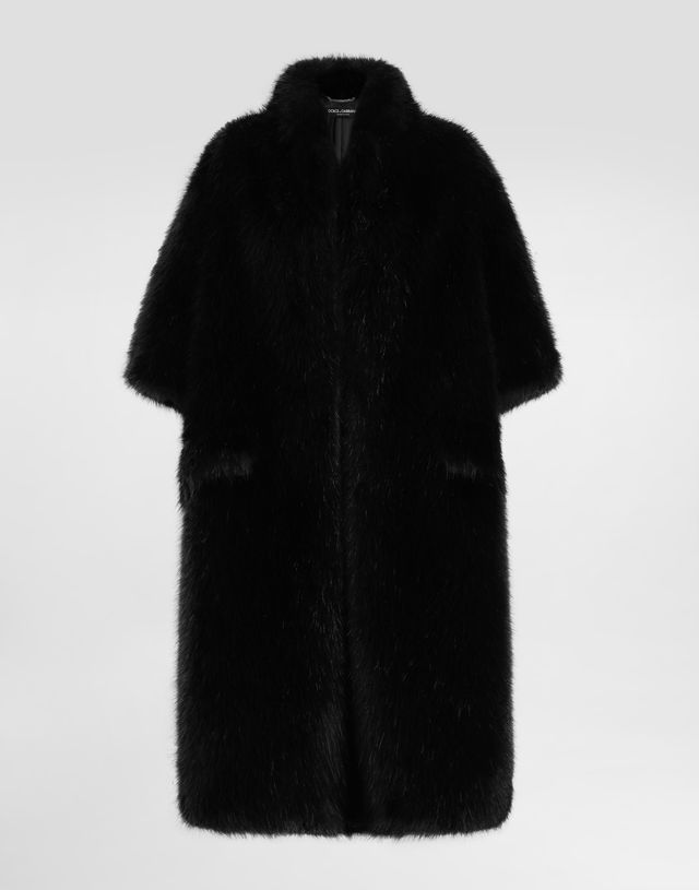 Dolce & Gabbana Faux Fur Coat with Short Sleeves