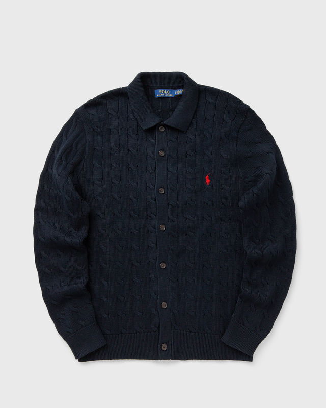 Collared Cable-Knit Button-Front Cardigan
