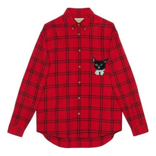 Риза Gucci Wool Shirt with Cat Patch Червено | 663380-ZAHB1-6153, 0