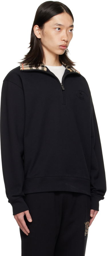 Суитчър Burberry Burberry Check Collar Quarter-Zip Sweatshirt Черно | 8109063, 4