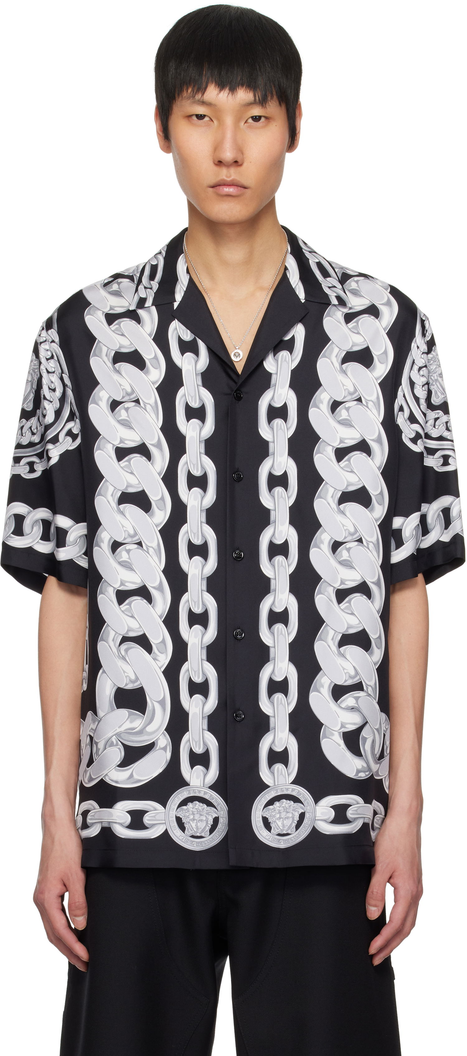 Риза Versace Versace Medusa Chains Silk Shirt Черно | 1003926_1A13397, 0