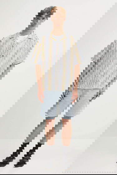 Риза Carhartt WIP Linen Blend Relaxed Fit Short Sleeve Folsey Camp Collar Striped Shirt with Patch Pockets Многоцветен | I035154.3G8XX, 4