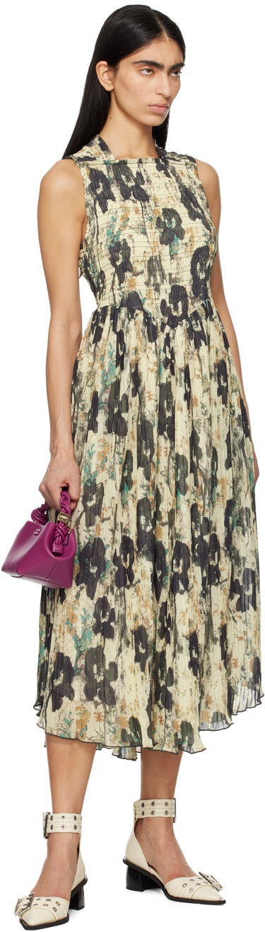 Pокля GANNI GANNI Printed Smocked Pleated Midi Dress Бежово | W0209, 3