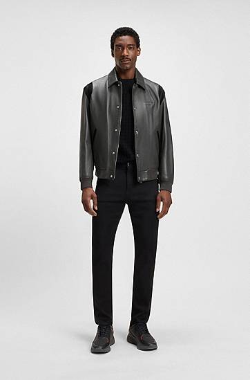 Яке BOSS Porsche x BOSS Leather Jacket with Contrast Details Сиво | 50543223, 1