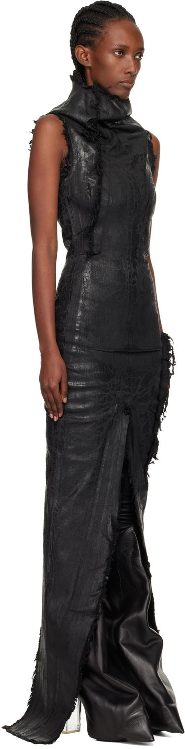Pокля Rick Owens Distressed Raw-Edge Cowl-Neck Sleeveless Concordians Etna Maxi Dress Черно | RO02E4598 SBMC99, 1