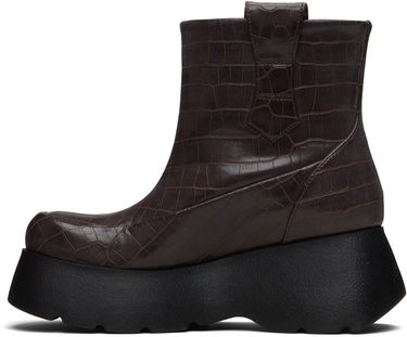 Кецове и обувки GANNI Kat Crocodile-Embossed Platform Low Boots with Buckle Кафяво | S3235, 2