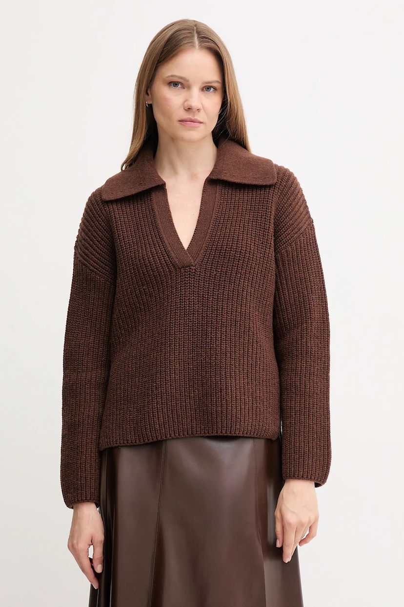 Пуловер Barbour Barbour ROBYN Wool Blend Collared Sweater Кафяво | LKN1675