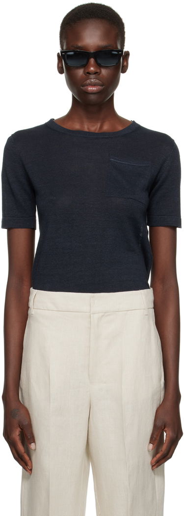 Тениска Max Mara Pocket Linen T-Shirt Тъмно синьо | 2419361013600, 0