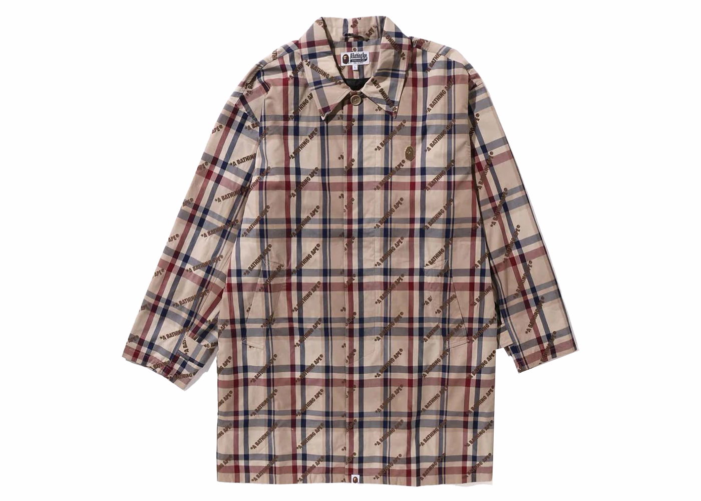 Палта BAPE BAPE A Bathing Ape Logo Check Pattern Long Coat Beige Кафяво | 1J80-140-055, 0