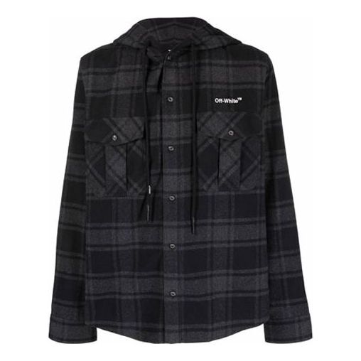 Риза Off-White Off-White Plaid Hooded Long Sleeve Shirt Черно | OMGA225C99FAB0010701, 0